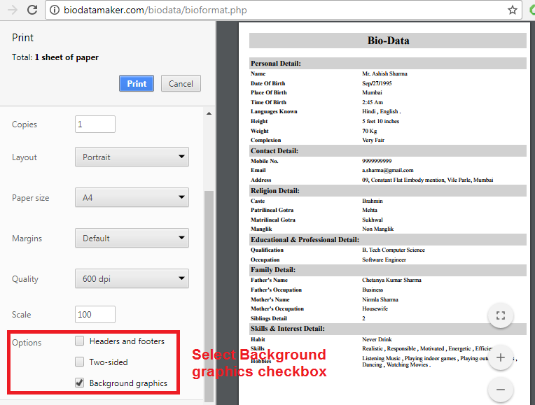 online bio data maker