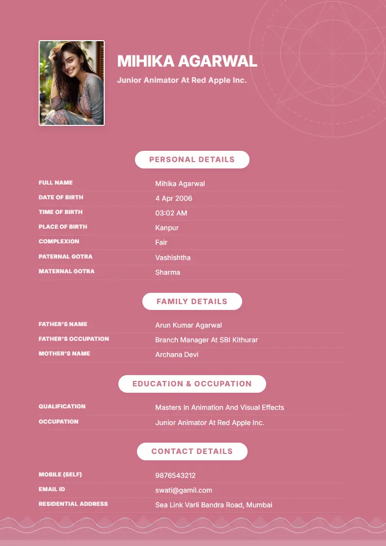Online Free Biodata Maker