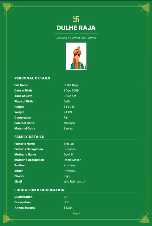 Marriage biodata template Free