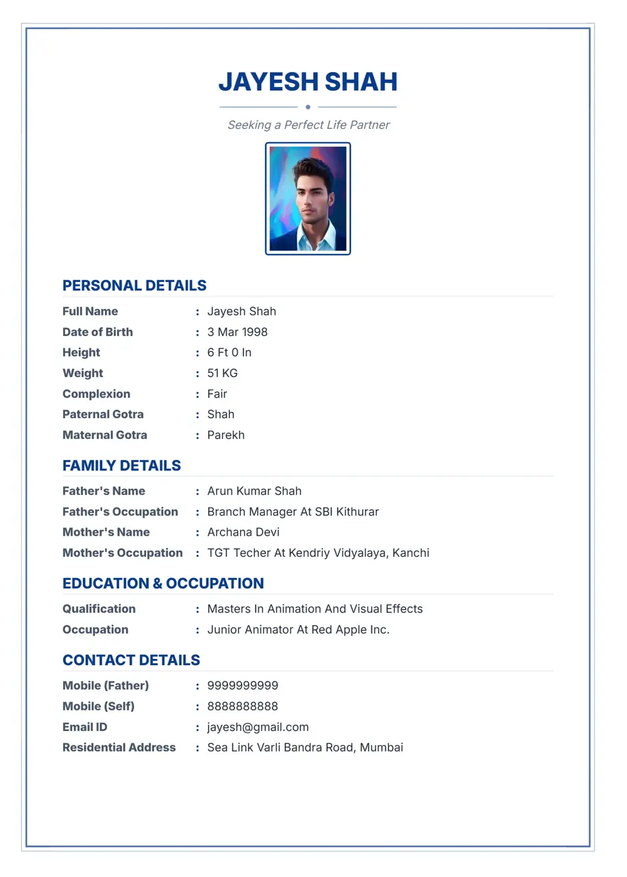 Online marriage biodata sample